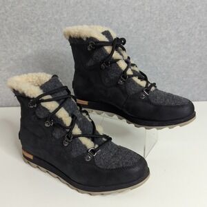 Sorel Womens Sneakchic Alpine Holiday Shearling Waterproof Boots 7 Black‎ Joan